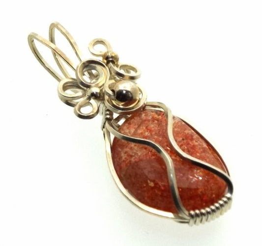 Sunstone Gemstone Silver Filled Wire Wrapped Pendant 03