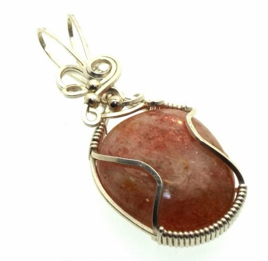 Sunstone Gemstone Silver Filled Wire Wrapped Pendant 04