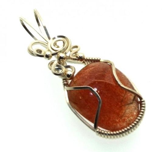 Sunstone Gemstone Silver Filled Wire Wrapped Pendant 05