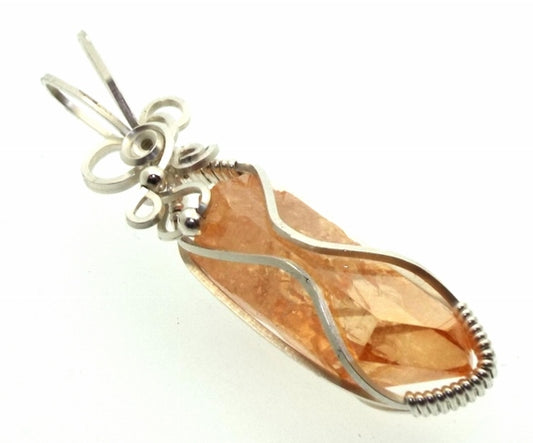 Tangerine Aura Sterling Silver Wire Wrapped Pendant 01