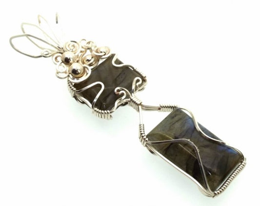 Labradorite Gemstone Silver Plated Wire Wrapped Pendant 01
