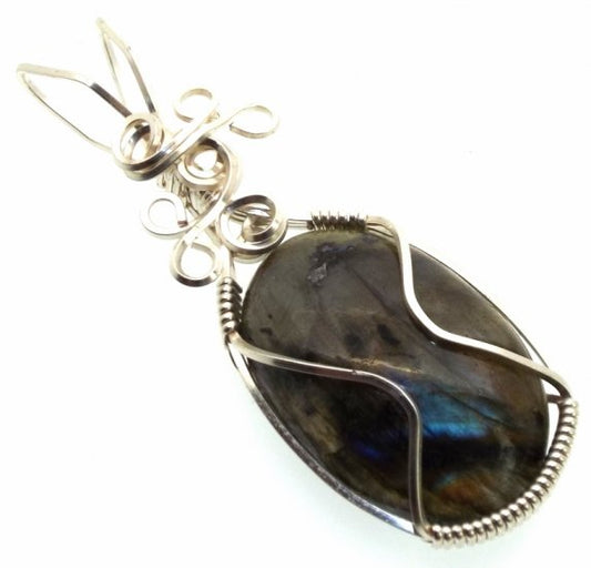 Labradorite Gemstone Silver Plated Wire Wrapped Pendant 04