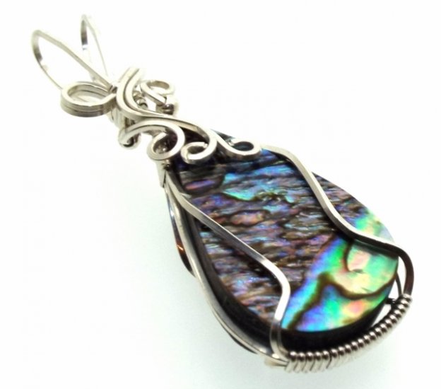 Paua Shell Silver Filled Wire Wrapped Pendant 07