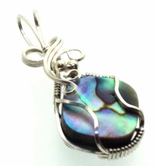 Paua Shell Silver Filled Wire Wrapped Pendant 13