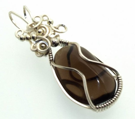 Smoky Quartz Silver Filled Wire Wrapped Pendant 05