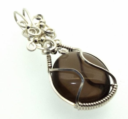 Smoky Quartz Silver Filled Wire Wrapped Pendant 06