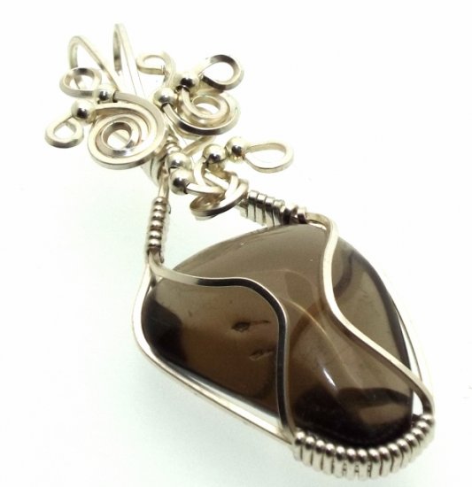 Smoky Quartz Silver Filled Wire Wrapped Pendant 08