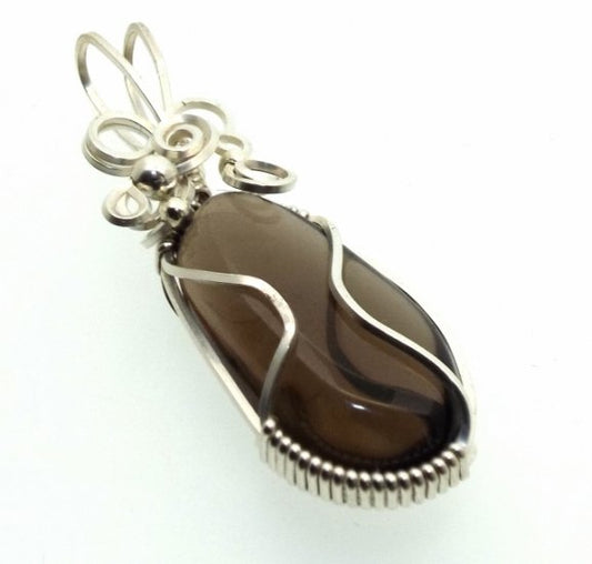 Smoky Quartz Silver Filled Wire Wrapped Pendant 09