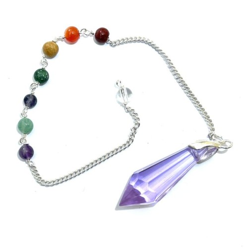 Lavender Coloured Glass Crystal Point Chakra Pendulum