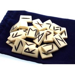 Water Buffalo Bone Carved Elder Futhark Rune Set with Booklet 