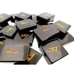 Black Agate Etched Angular Gemstone Elder Futhark Rune Set with Booklet 