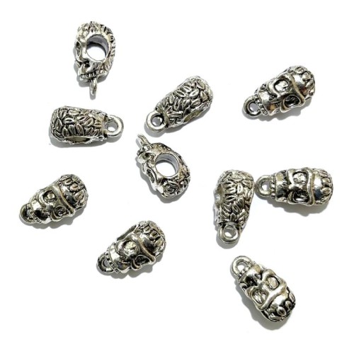 10x Silver Coloured Metal Skull Bead Charms