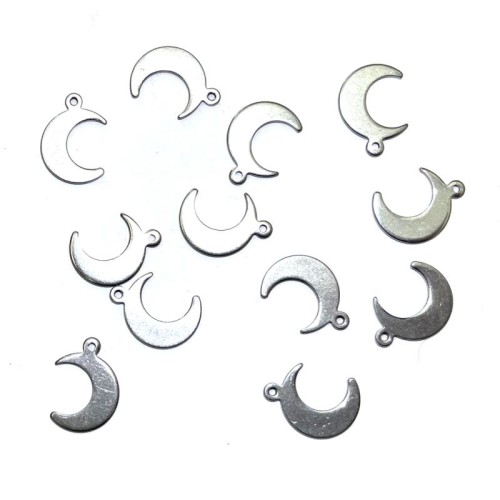 12x Silver Coloured Metal Small Moon Charms