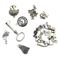 1x set of Silver Coloured Metal Alice Charms