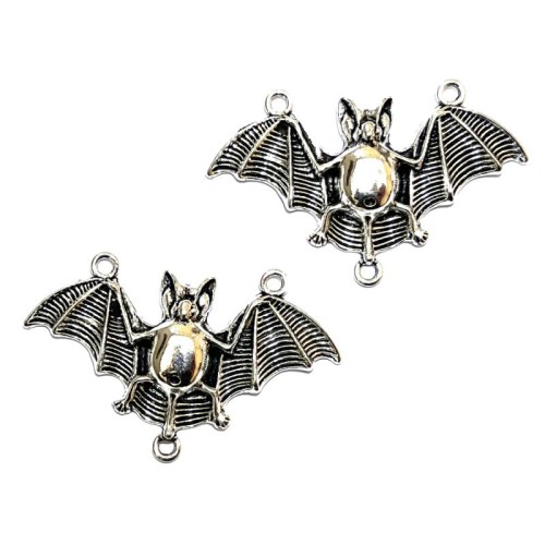 2x Silver Coloured Metal Bat Charms