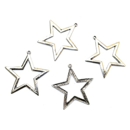 4x Silver Coloured Metal Large Star Charms