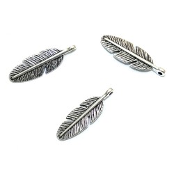 3x Silver Coloured Metal Feather Charms