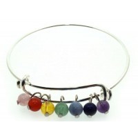 Adjustable Gemstone Chakra Charm Bangle Bracelet