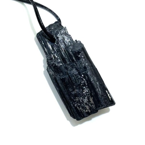 Black Tourmaline Long Natural Gemstone Pendant